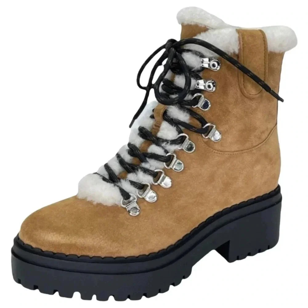 Marc Fisher Nalina Tan Leather Fur Tim Womens Ankle Boots Size 6M
